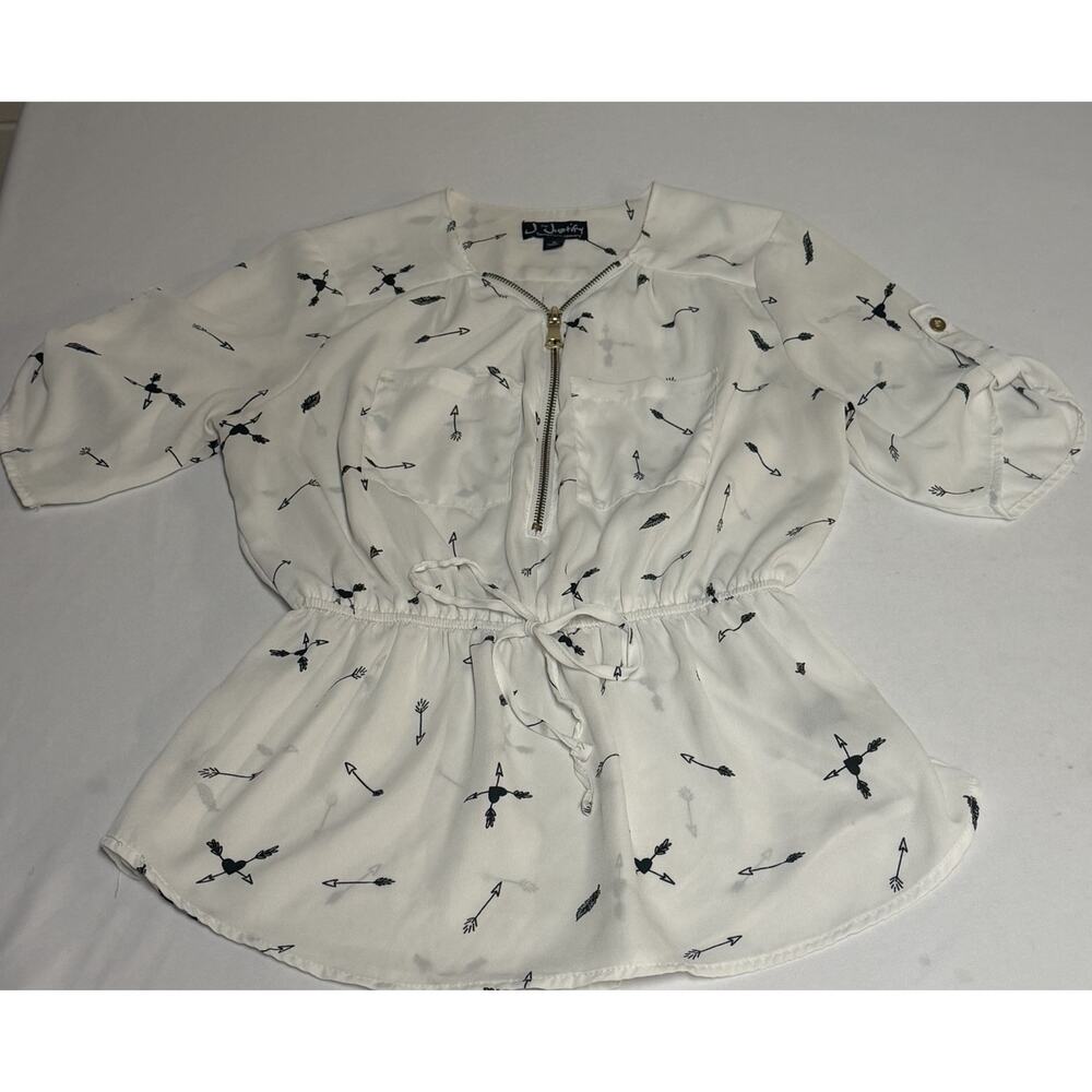 J for Justice Women’s M Boho Arrow Print Zip Front Tie Waist Blouse Cottagecore